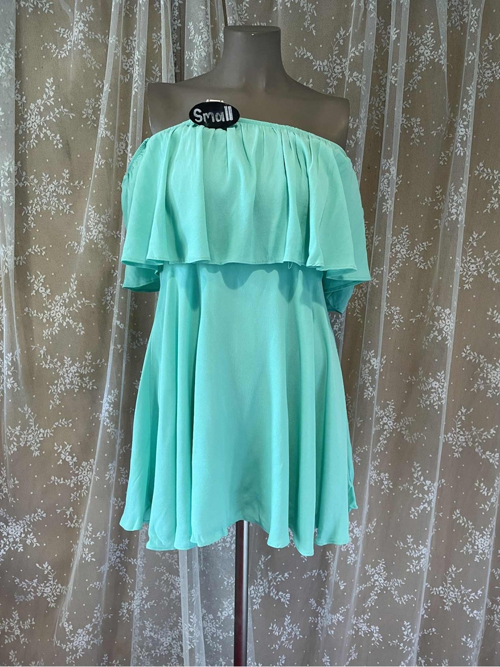 NWT Lulus Mint Green Off-The-Shoulder Ruffle Mini Dress S